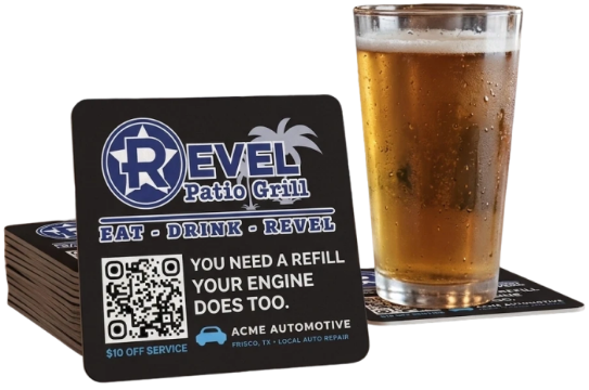 DFW Coasters tabletop advertising display